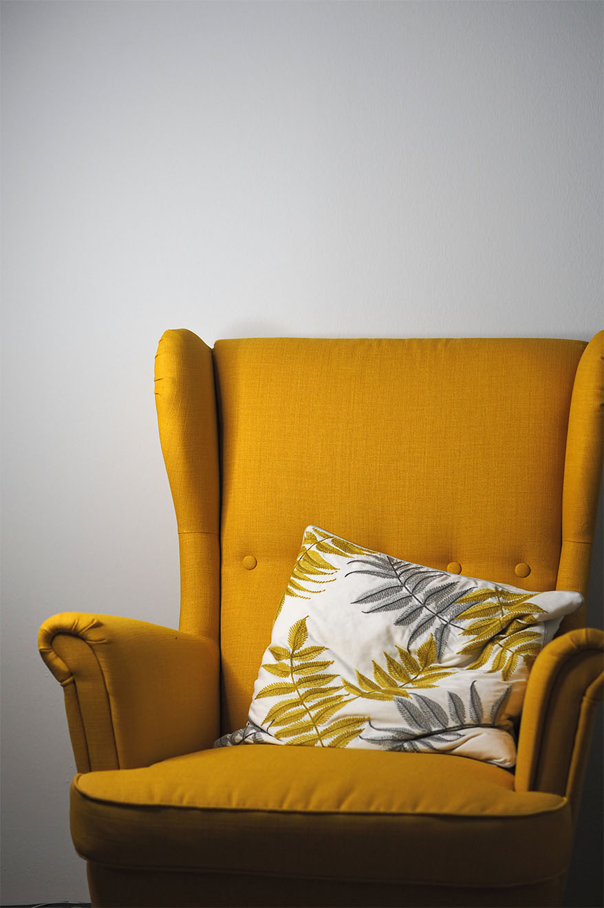 a yellow armchair