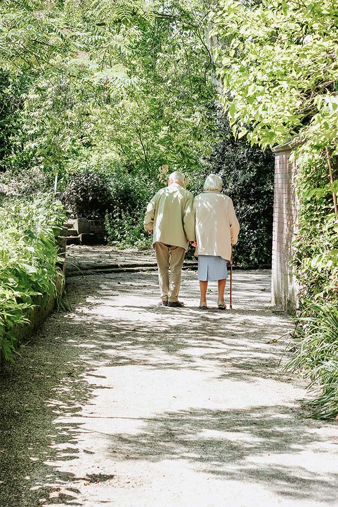 two residents going for a stroll outside